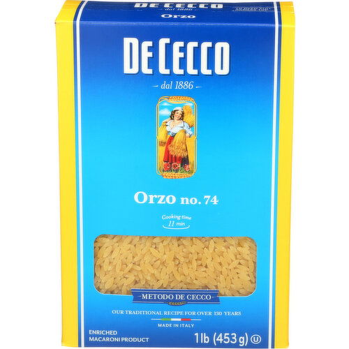 DE CECCO Pasta Orzo - 1 Pound