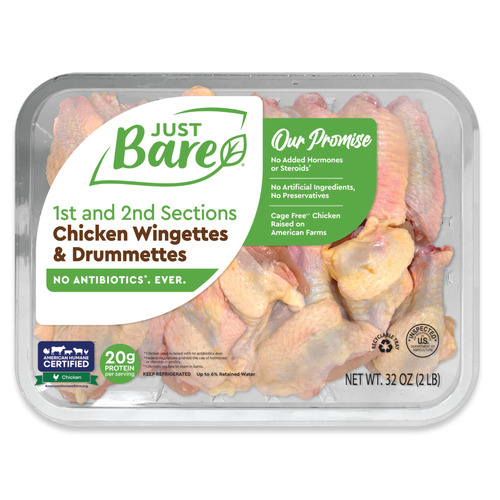 Just Bare Brand Chicken Wingettes & Drummettes 1st & 2nd Sections - 2 Pound