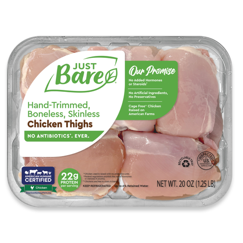 Just Bare Brand Boneless Skinless Chicken Thighs - 1.25 Pound