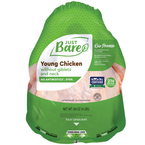 Just Bare Brand Young Chicken Without Giblets And Neck - 4 Pound