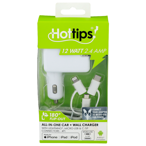 Hottips! 180° Flip-Out All-In-One Car + Wall Charger - 1 Each
