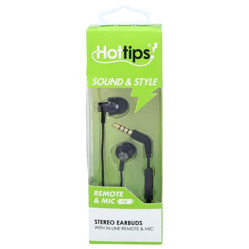 Hottips! With In-Line Remote & Mic Stereo Earbuds - 1 Each