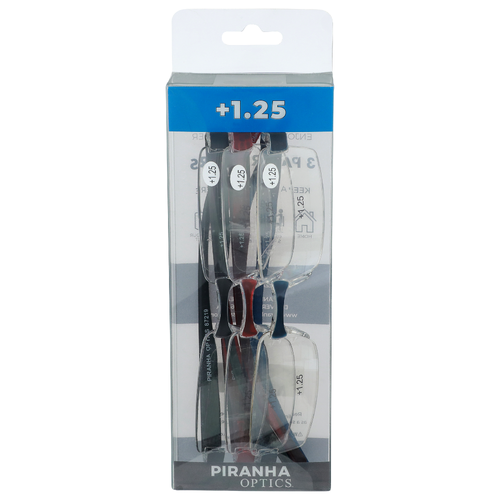 Piranha Optics +1.25 Reading Glasses +1.25 - 3 Count