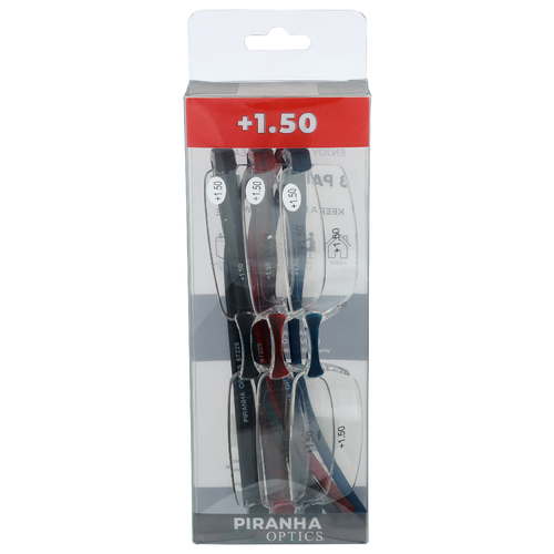 Piranha Optics +1.50 Reading Glasses +1.50 - 3 Count