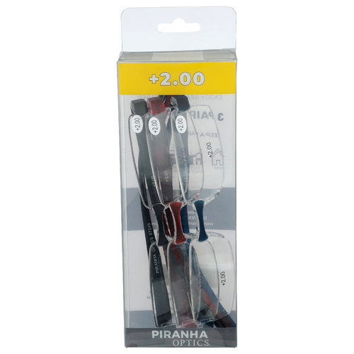 Piranha Optics +2.00 Readers +2.00 - 3 Count