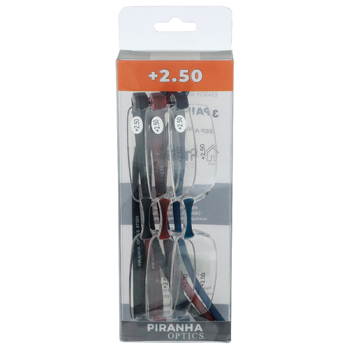 Piranha Optics +2.50 Pair Readers +2.50 - 3 Count