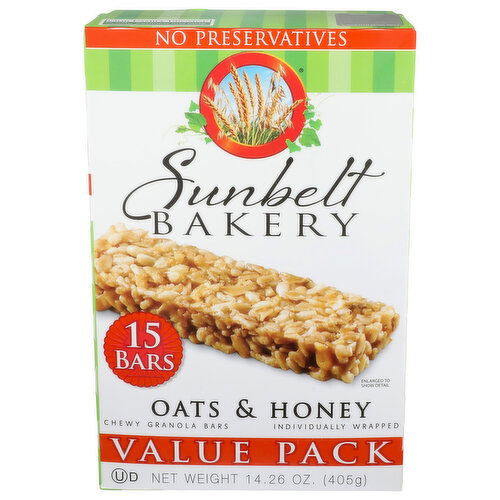 Sunbelt Bakery Oats & Honey Chewy Granola Bars - 0.951 Ounce - 15 Count