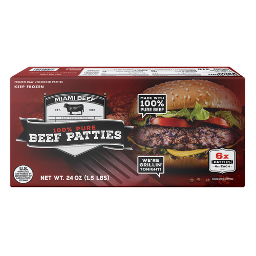 Miami Beef 100% Pure Beef Patties - 24 Ounce