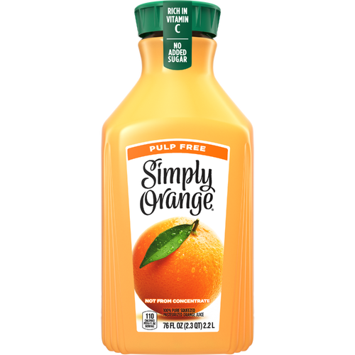 Simply Orange Juice Large Size Pulp Free Bottle - 76 Fluid Ounce Image 1 of 2