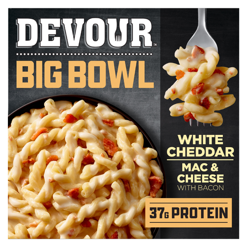 Devour Big Bowl White Cheddar Mac & Cheese With Bacon, Box - 14 Ounce