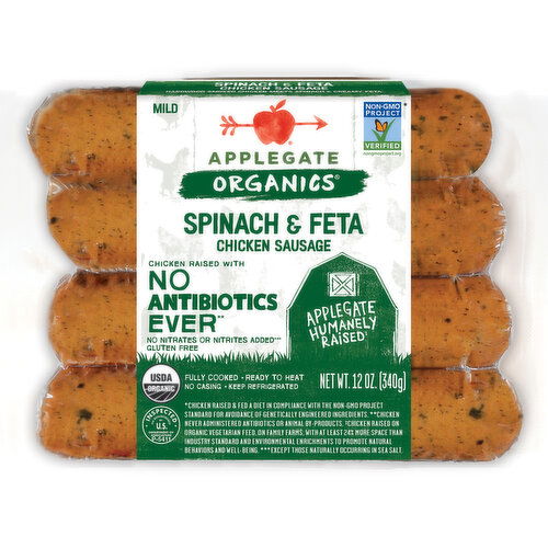 Applegate Organics Spinach & Feta Chicken Sausage - 12 Ounce