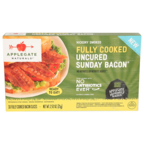 Applegate Fully Cooked Uncured Sunday Bacon - 0.252 Ounce - 10 Count Image 1 of 4