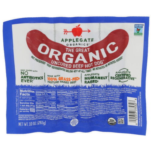 Applegate Naturals Organic Uncured Beef Hot Dog - 10 Ounce