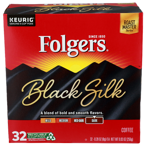 Folgers Dark Black Silk K-Cup Pods Coffee - 0.282 Ounce - 32 Count