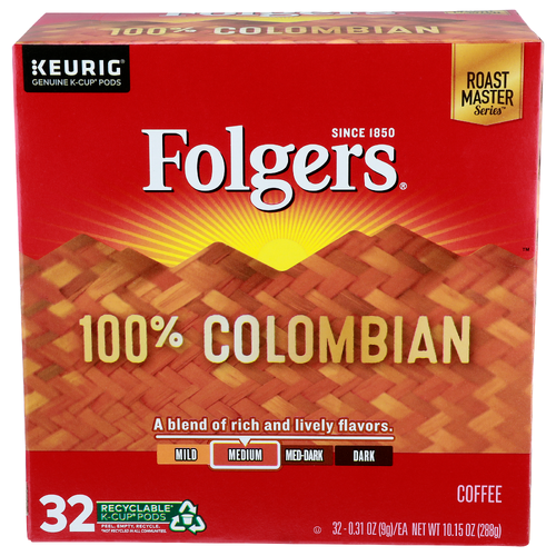 Folgers Colombian Keurig Genuine K-Cup Pods Coffee Medium - 0.317 Ounce - 32 Count