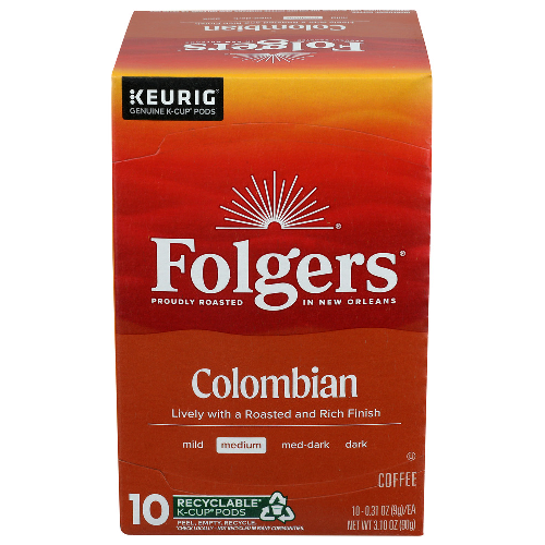 Folgers Colombian Blend Medium Roast Coffee K-Cup - 0.31 Ounce - 10 Count