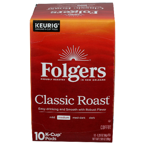 Folgers Classic Medium Roast Coffee K-Cup - 0.28 Ounce - 10 Count