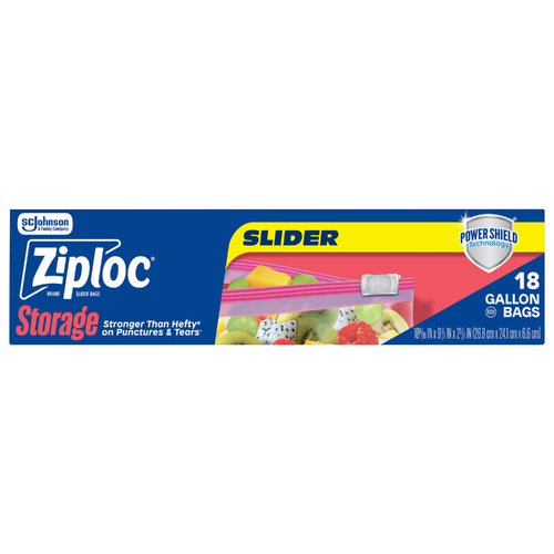 Ziploc Storage Slider Gallon Bags, Power Shield Technology, Expandable Bottom - 18 Count