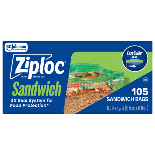 Ziploc Sandwich Bags With Easyguide Texture, Grip 'n Seal Technology - 105 Count