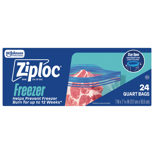 Ziploc Quart Freezer Storage Bags, Stay Open Design, Easy To Fill - 24 Count
