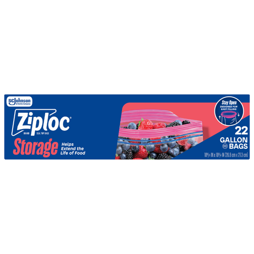 Ziploc Gallon Storage Bags, Stay Open Design, Easy To Fill - 22 Count