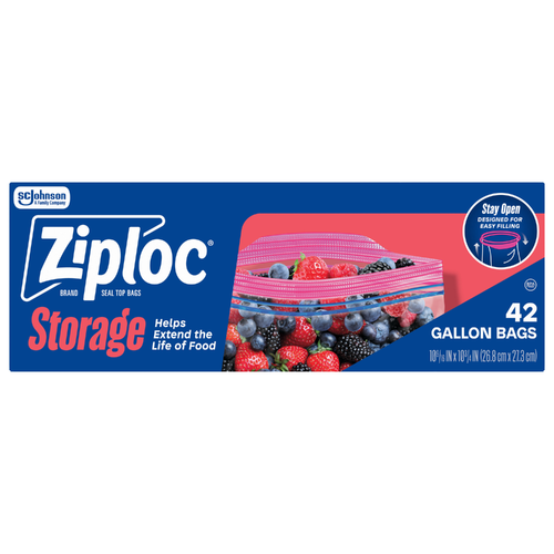 Ziploc Gallon Storage Bags, Stay Open Design, Easy To Fill - 42 Count