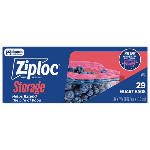 Ziploc Quart Storage Bags, Stay Open Design, Easy To Fill - 29 Count