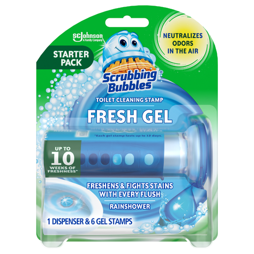 Scrubbing Bubbles Fresh Gel Toilet Cleaning Stamp Dispenser, Rainshower - 1.34 Ounce