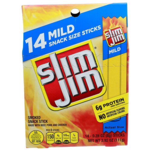 Slim Jim Mild Smoked Snack Stick - 0.28 Ounce - 14 Count