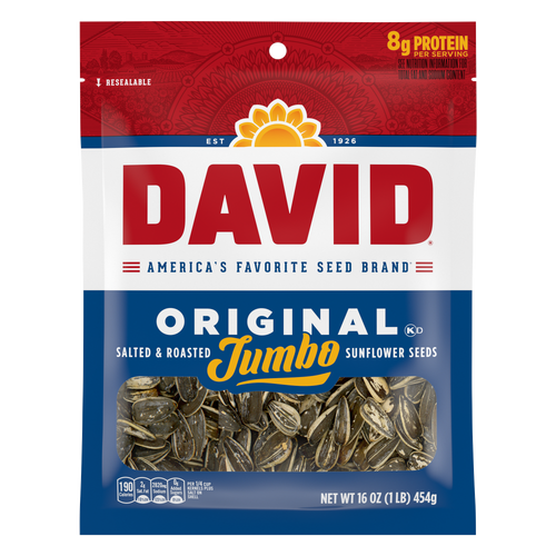DAVID Roasted And Salted Jumbo Sunflower Seeds, Original Flavor - 16 Ounce