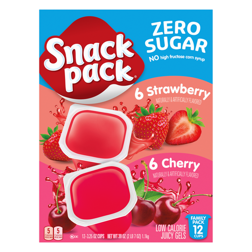 Snack Pack Sugar Free Strawberry And Cherry Flavored Juicy Gels, Cups, Family - 39 Ounce