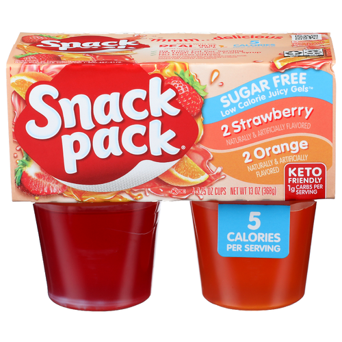 Snack Pack Strawberry Orange Sugar Free Low Calorie Juicy Gels - 3.25 Ounce - 4 Count