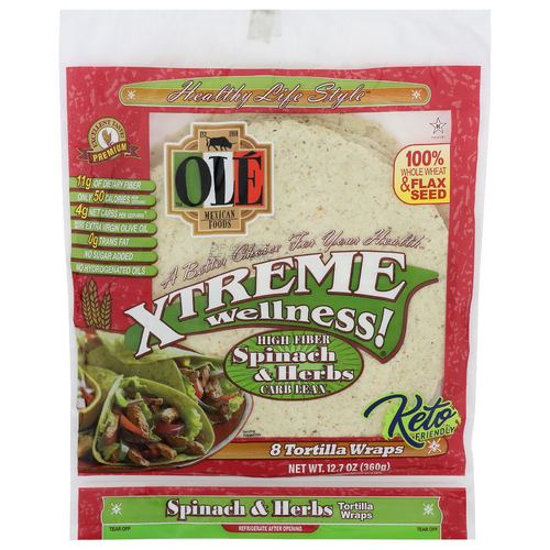Ole Spinach & Herbs Xtreme Wellness! Tortilla Wraps - 1.588 Ounce - 8 Count