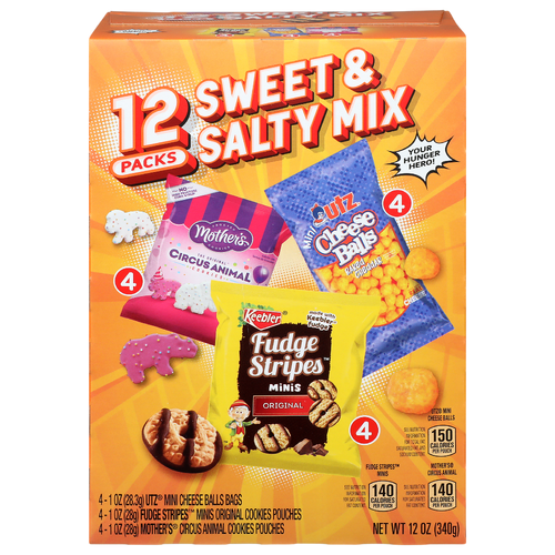 Ferrara Candy Company Mother's® Circus Animal, Keebler® Fudge Stripes™ & Utz® Mini Cheese Balls Stripes & Utz Sweet & Salty Mix Variety Pack - 12 Ounce