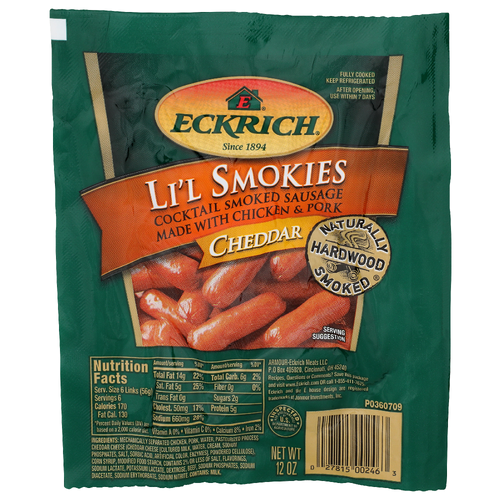 Eckrich Cheddar Li'l Smokies Cocktail Smoked Sausage - 12 Ounce