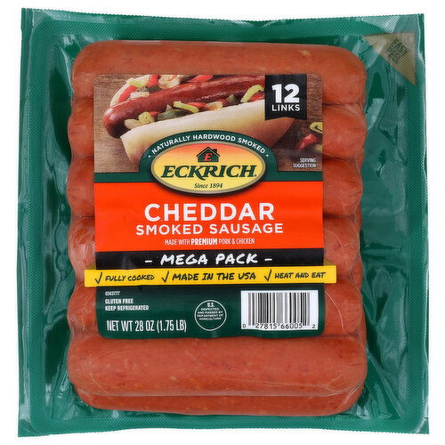Eckrich Smoked Sausage, Cheddar, Mega Pack - 2.333 Ounce - 12 Count