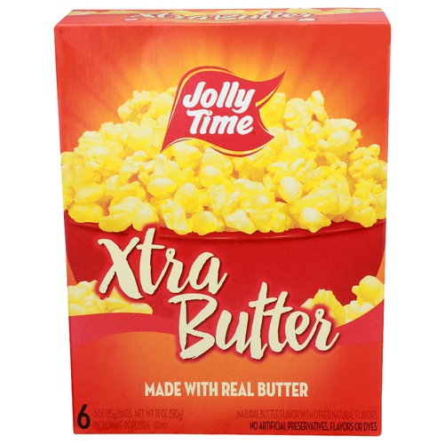 Jolly Time Xtra Butter Microwave Popcorn - 3 Ounce - 6 Count