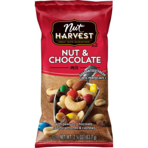 Nut Harvest & Chocolate Mix With Peanuts Raisins Almonds & Cashews 2 - 2.25 Ounce