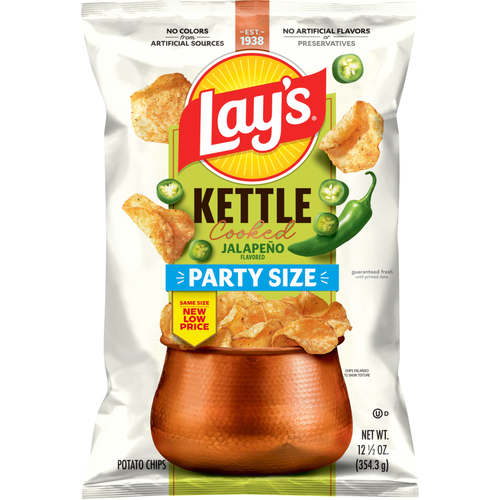 Lay's Kettle Cooked Party Size Jalapeno Potato Chips - 12.5 Ounce