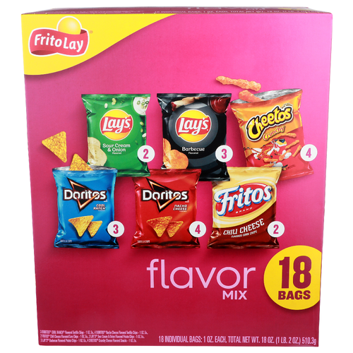 Frito Lay Doritos Cool Ranch, Nacho Cheese, Fritos Chili Lay's Sour Cream & Onion, Barbecue, Cheetos Crunchy Flavor Mix - 18 Ounce