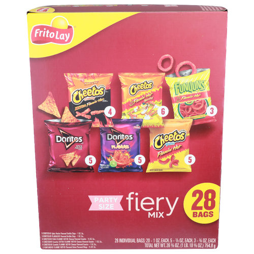 Frito Lay Doritos Spicy Nacho, Flamas, Cheetos Puffs Flamin', Crunchy Xxtra Hot, Funyuns Party Size Fiery Mix - 0.951 Ounce - 28 Count