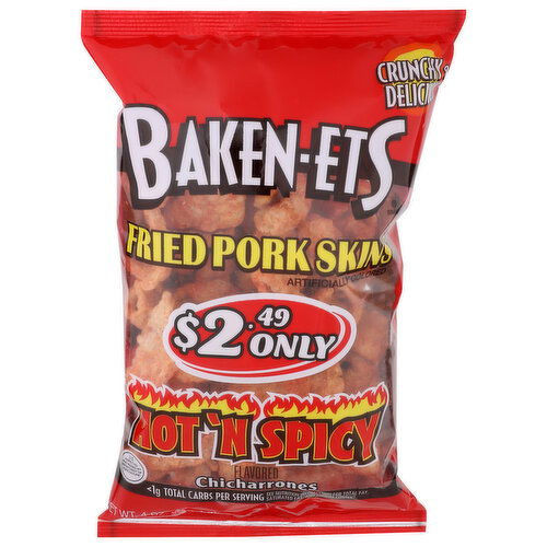 Baken-Ets Hot 'n Spicy Flavored Fried Pork Skins 'n - 4 Ounce