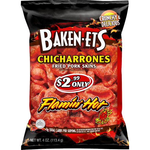 Baken-ets Chicharrones Fried Pork Skins Flamin' Hot Flavored - 4 Ounce - 1 Count