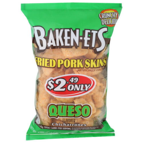 Baken-Ets Queso Flavored Chicharrones Fried Pork Skins - 4 Ounce
