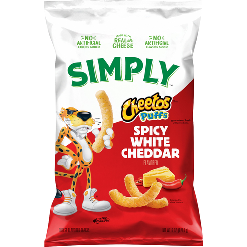 Cheetos Simply Puffs Cheese Flavored Snacks Spicy White Cheddar Flavored - 6 Ounce
