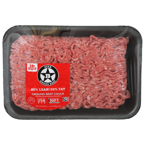 Market Star B Angus Ground Beef 80% Lean 20% Fat - 1.29 Pound