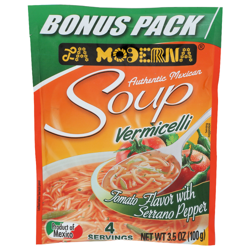 La Moderna Tomato Flavor With Serrano Pepper Authentic Mexican Soup Vermicelli - 0.875 Ounce - 4 Count