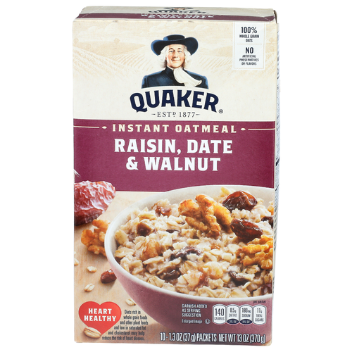 Quaker Raisin, Date & Walnut Instant Oatmeal - 1.3 Ounce - 10 Count Image 1 of 4