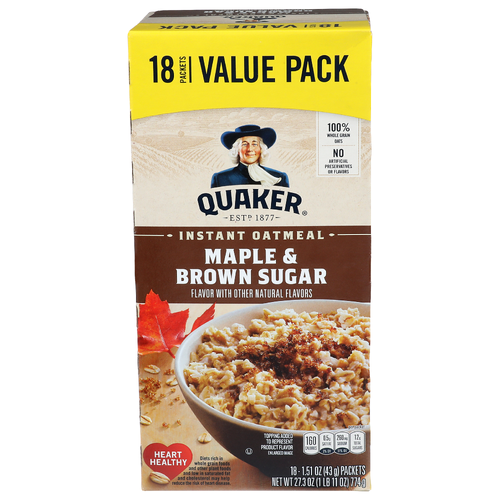 Quaker Maple & Brown Sugar Instant Oatmeal - 1.517 Ounce - 18 Count