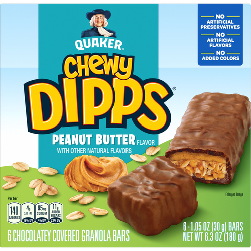 Quaker Chewy Dipps Chocolatey Covered Granola Bars Peanut Butter Flavor - 6.3 Ounce